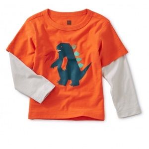 Tea Collection Dinosaur Layered Sleeve Tee NWT